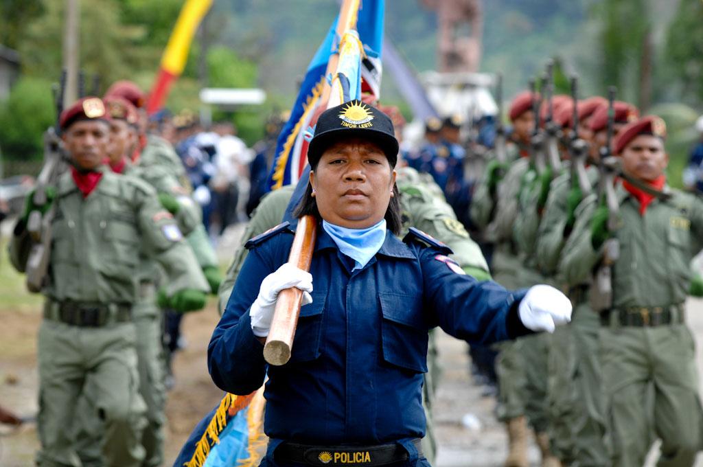 PNTL officers mark the resumption of primary policing responsibility in the Manufahi district