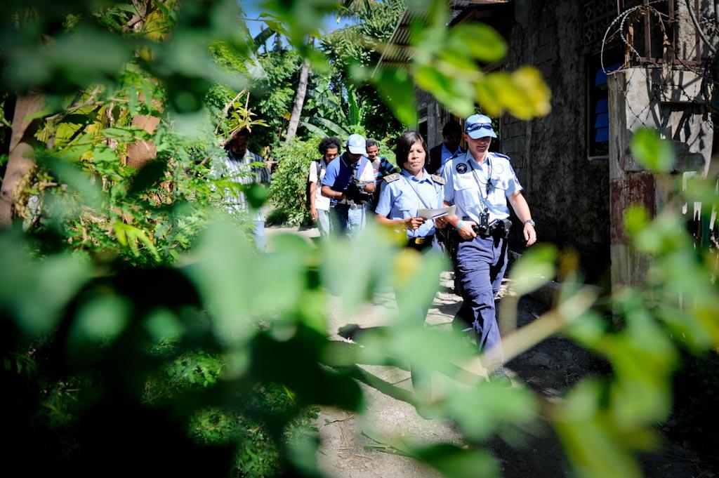 PNTL and UN Police officers on a joint foot patrol in Dili
