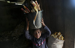 Young girl from Aileu carries corn on her head. Photo by UNMIT/Martine Perret