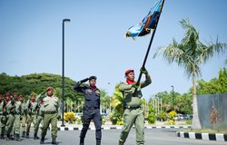 Members of the National Police of Timor-Leste (PNTL) in a  ceremony marking the certification of PNT